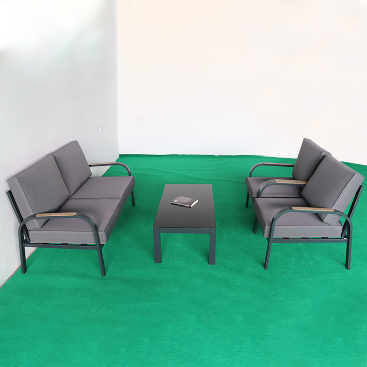 YM 4-Piece Patio Furniture Set Aluminum Conversation Set Outdoor Garden Sofa Set with Loveseat, Center Coffee Table & Cushions, Grey