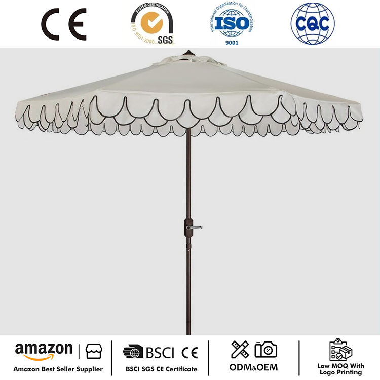 Paraguas de patio ondulado doble con manivela de 9 pies