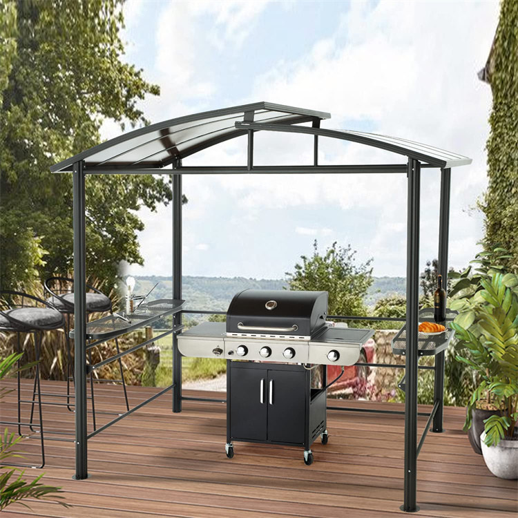 8' x 5' BBQ Patio Canopy Gazebo Hardtop with Interlaced Polycarbonate Roof