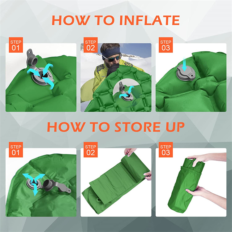 Camping Self-Inflating Air Sleeping Pad Mat Foot Pump with Pillow