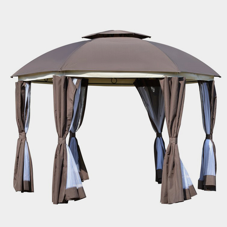 Outdoor 12' x 12' Round Patio Gazebo Canopy with 2-Tier Roof, Netting Sidewalls, & Strong Steel Frame