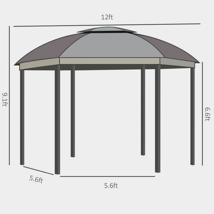 बाहिरी 12' x 12'गोल आँगन गजेबो क्यानोपी २-टियर छत संग, नेटिंग साइडवालहरू, र बलियो स्टील फ्रेम