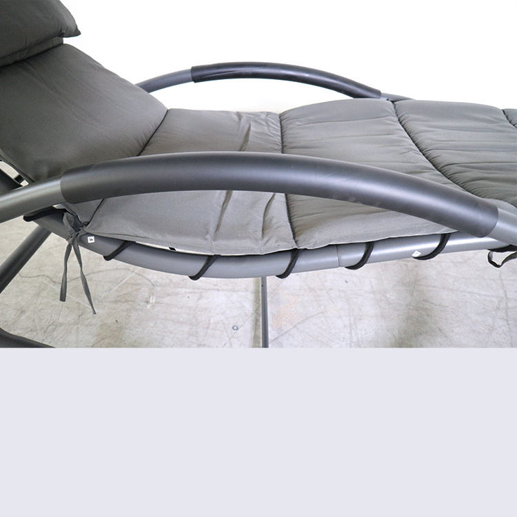YM Rocking Hanging Lounge Chair - Curved Chaise Rocking Lounge Chair Swing Built-in Pillow Removable Canopy with stand