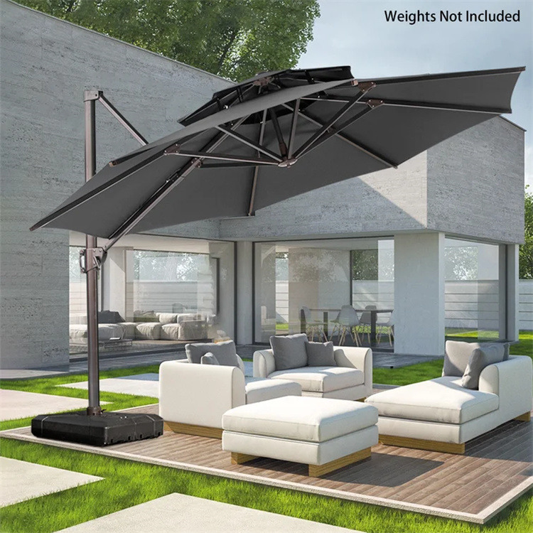 12ft Double Top Cantilever Offset Patio Umbrella with 360 Degree Rotation & Tilt & Cross Base All アルミニウム Frame