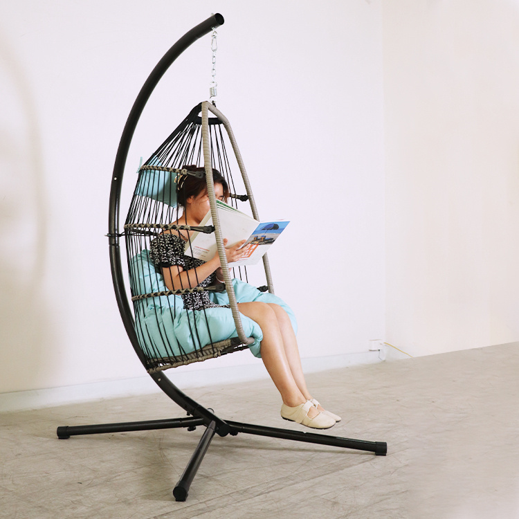 Porch Foldable PE Wicker Egg Hanging Chair