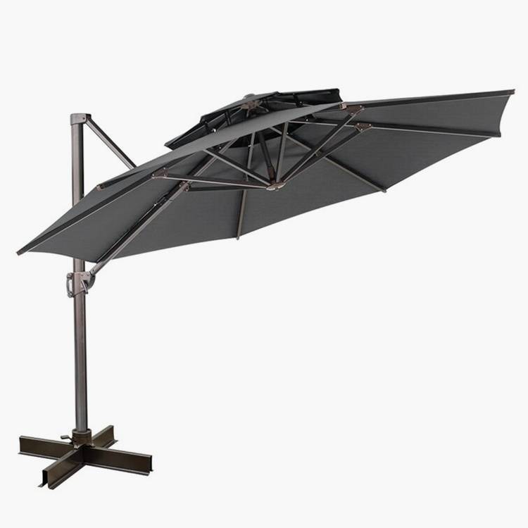 12ft Double Top Cantilever Offset Patio Umbrella with 360 Degree Rotation & Tilt & Cross Base All Alumiini Frame