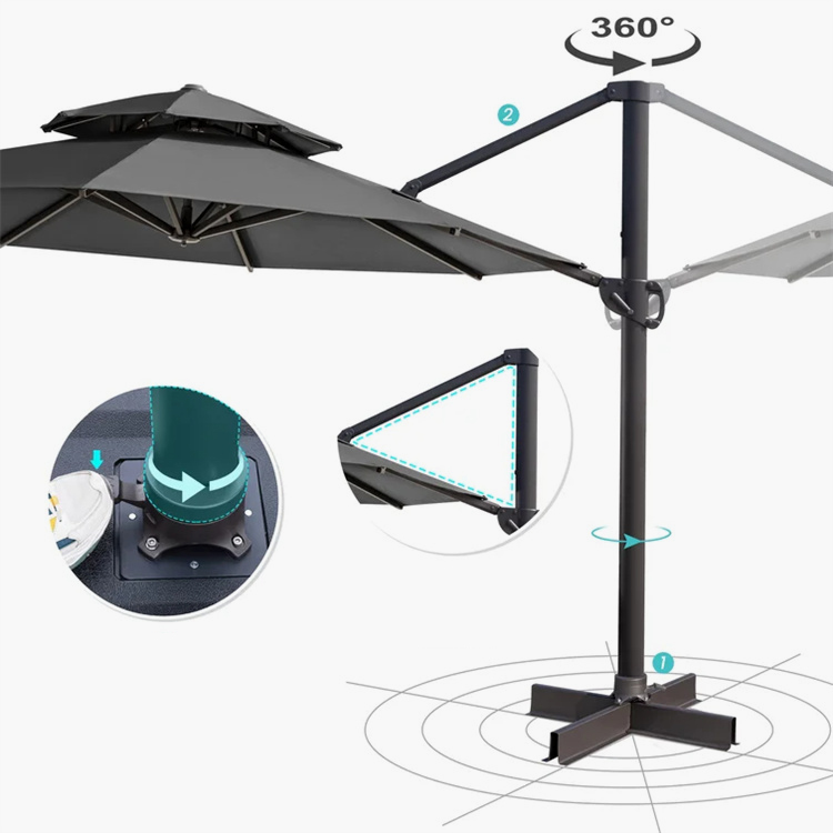 12ft Double Top Cantilever Offset Patio Umbrella with 360 Degree Rotation & Tilt & Cross Base All एल्युमिनियम Frame