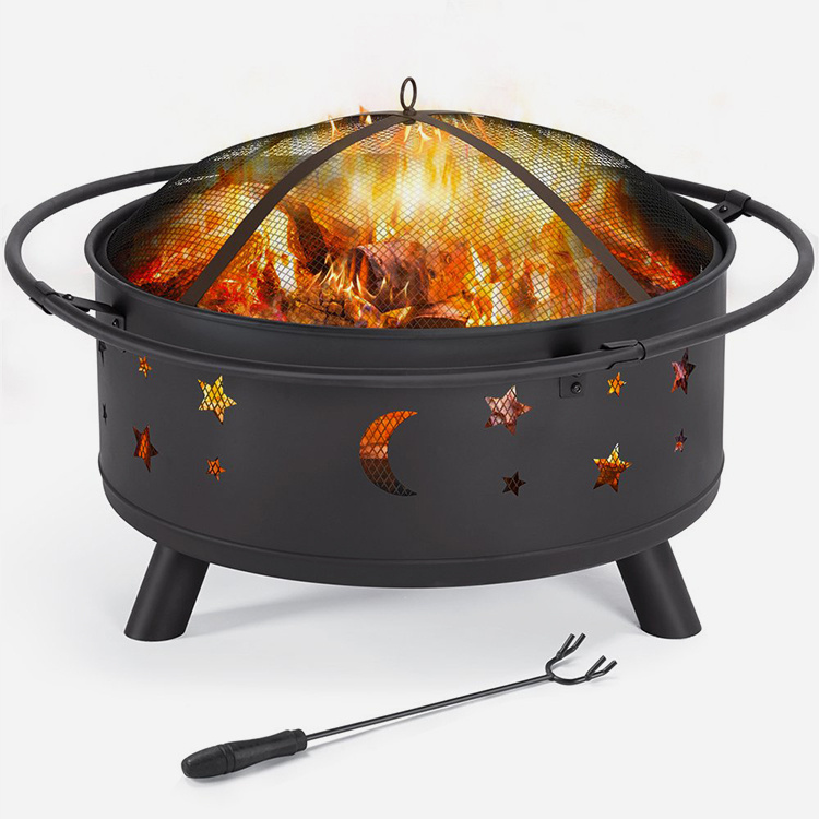 30'' njobo Camping or Backyard Babak Cosmic Stars and Moons Pit geni with Cooking Grill Grate, Spark Screen, and Log poker
