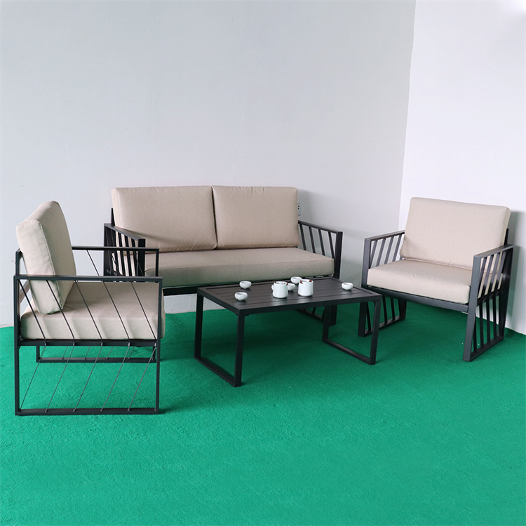 YM New 4 Pcs Outdoor Matel Furniture Set Patio Sectional Sofa Conversation Set with Table,4 Seats