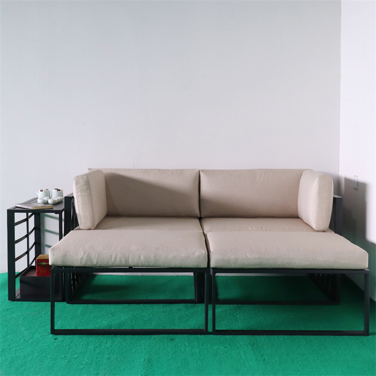 YM New 5Pieces Patio Conversation Set Outdoor Furniture Set Black Metal Sectional Sofa