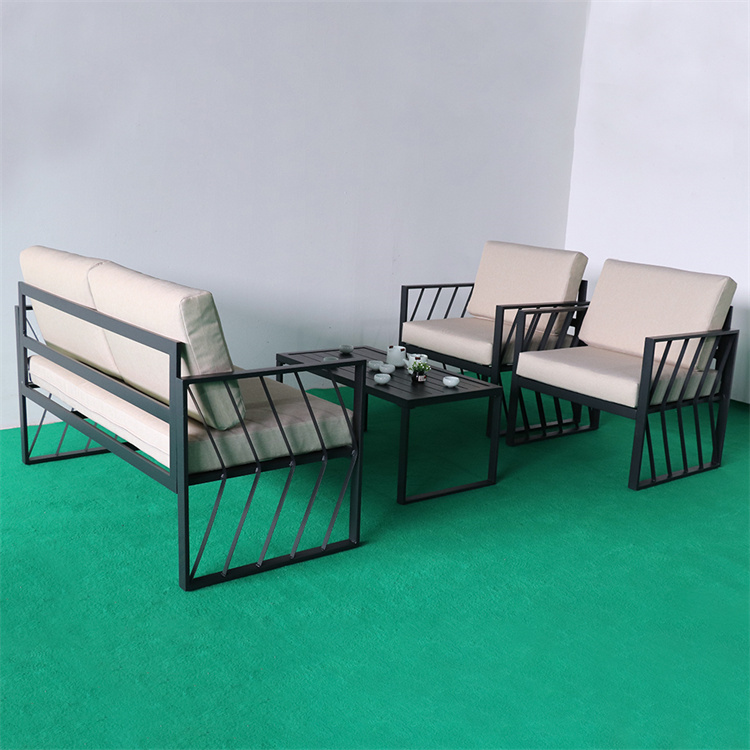 YM New 4 Pcs Outdoor Matel Furniture Set Patio Sectional Sofa Conversation Set with Table,4 Seats