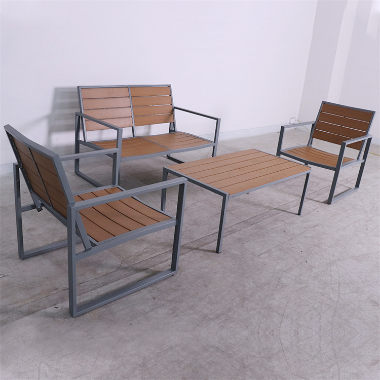 YM 4-Piece Patio Furniture Set Steel Conversation Set Outdoor Garden Sofa Set with Loveseat, Center Coffee Table