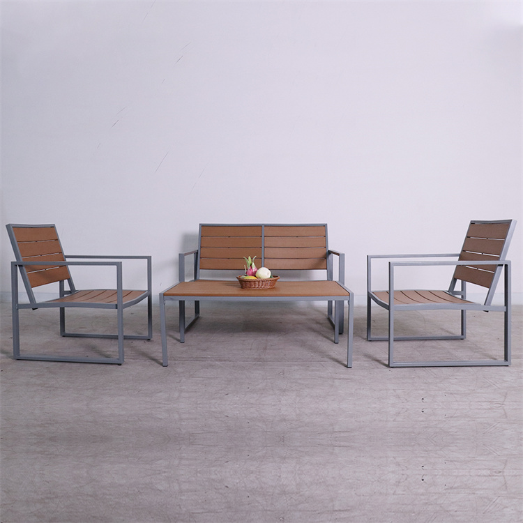 YM 4-Piece Patio Furniture Set Steel Conversation Set Outdoor Garden Sofa Set with Loveseat, Center Coffee Table