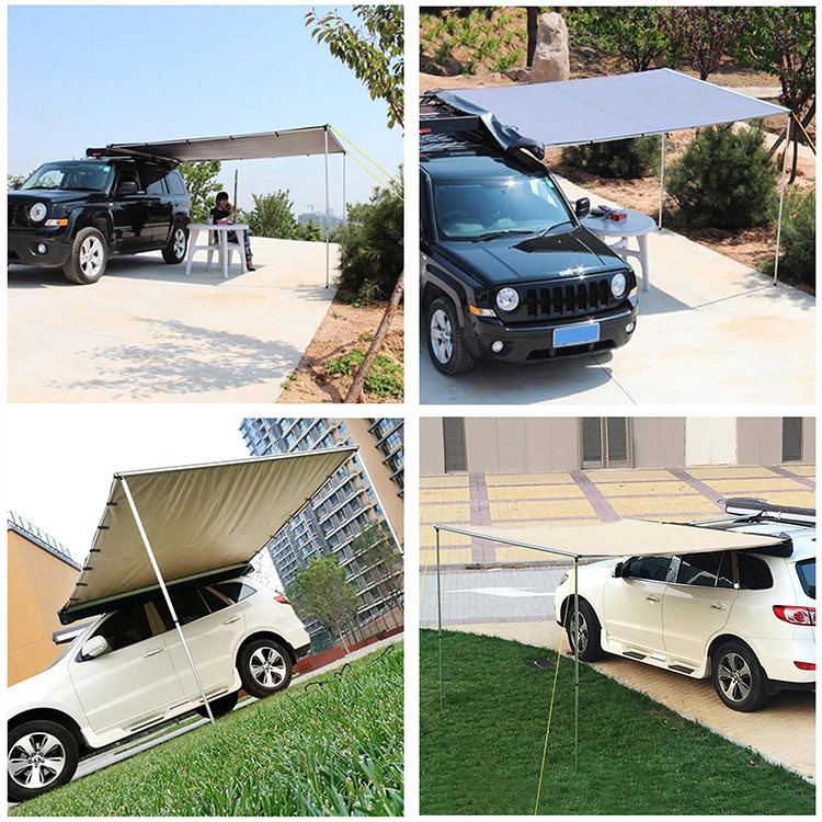 YM Car Side Awning,Pull-Out Retractable Vehicle Awning Waterproof UV50+, Telescoping Poles Trailer Sunshade Rooftop Tent