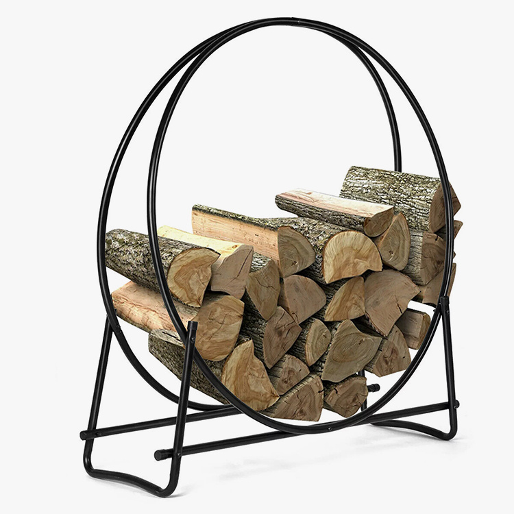 YM Tubular Steel Log Hoop Firewood Storage Rack Holder राउन्ड डिस्प्ले