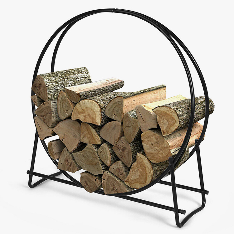 YM Tubular Steel Log Hoop Firewood Storage Rack Holder Round Display