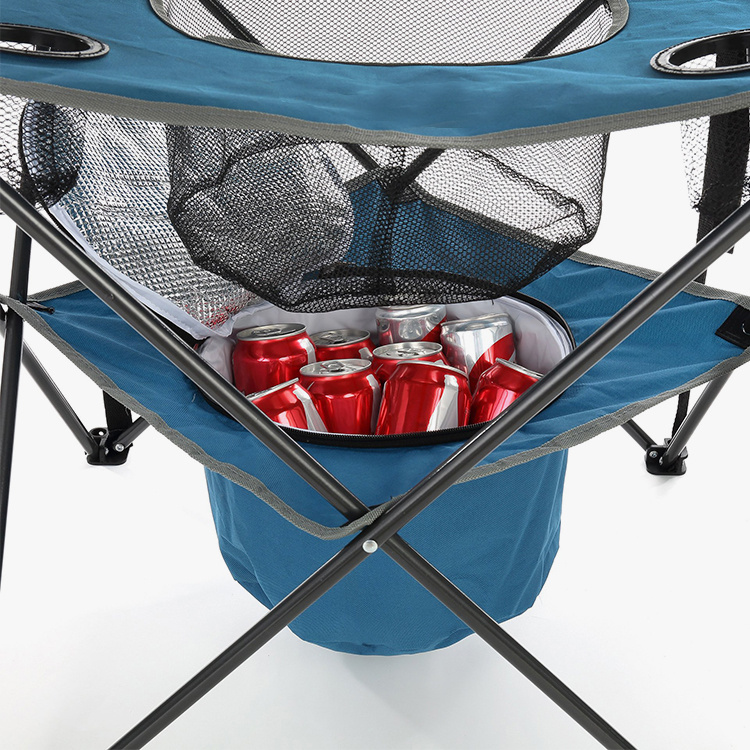 YM Outdoor Portable Folding Tailgate Table, 4 Cup Holders, Food Basket, Insulated Cooler