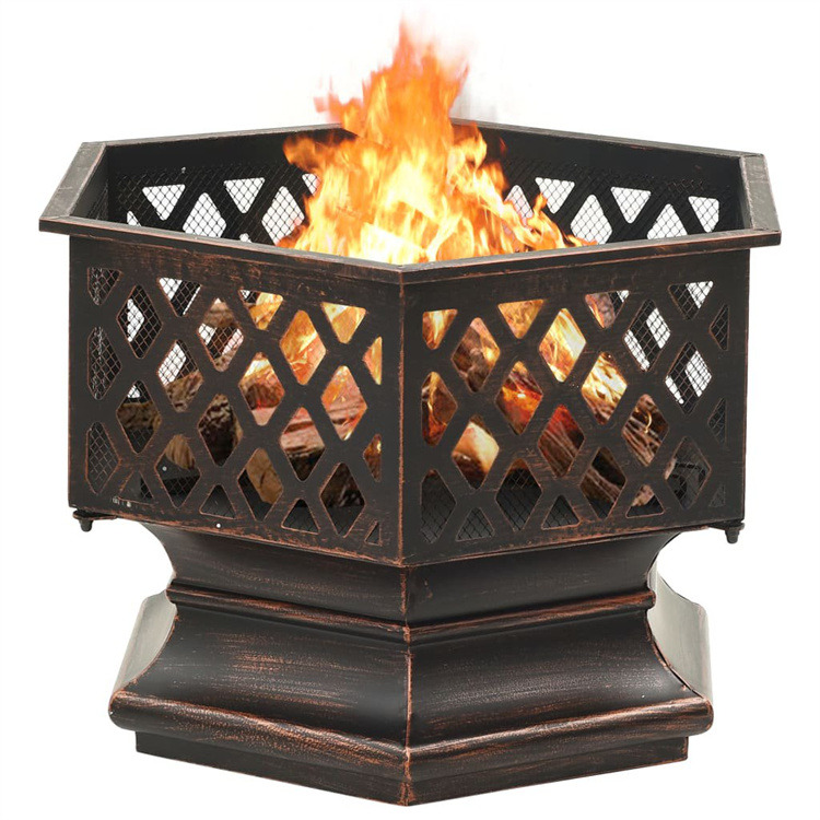 Hexagon Wood Bronze Finish Steel Fire Pit