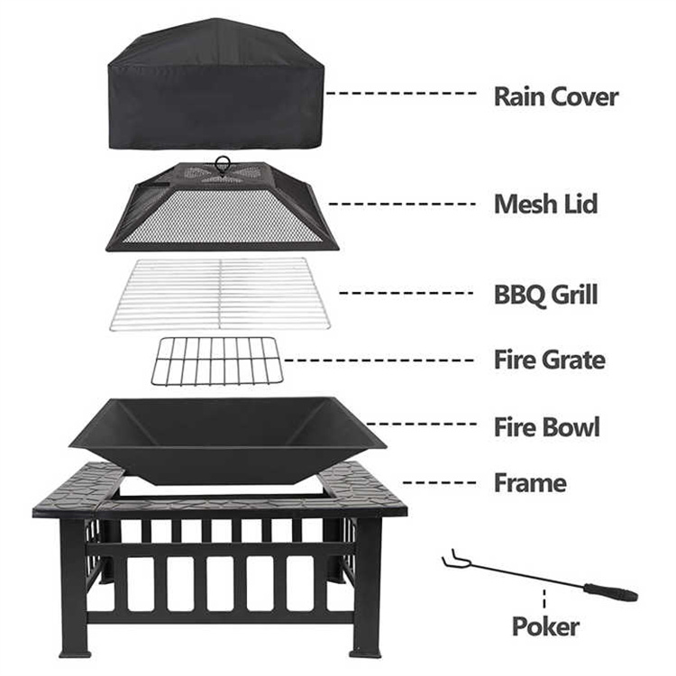 Square Outdoor Wood Burning Firepit