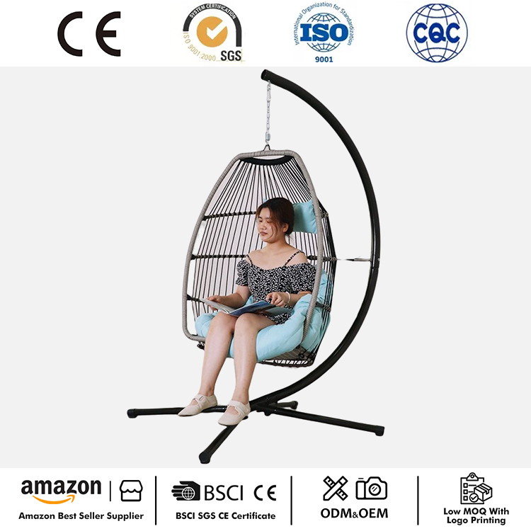 Porch Foldable PE Wicker Egg Hanging Chair