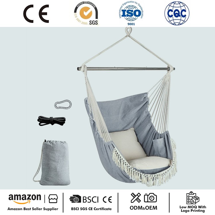 Portable Macrame Hanging Chair na may Side Pocket
