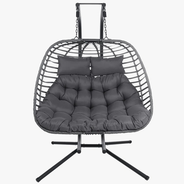 YM Hanging Double Egg Chair with Stand, 2 Person Seat Rattan Wicker Egg  Swing Chair, Hammock Chair Swinging Loveseat with Cushions for Indoor Outdoor, Weight Capacity - 450lbs