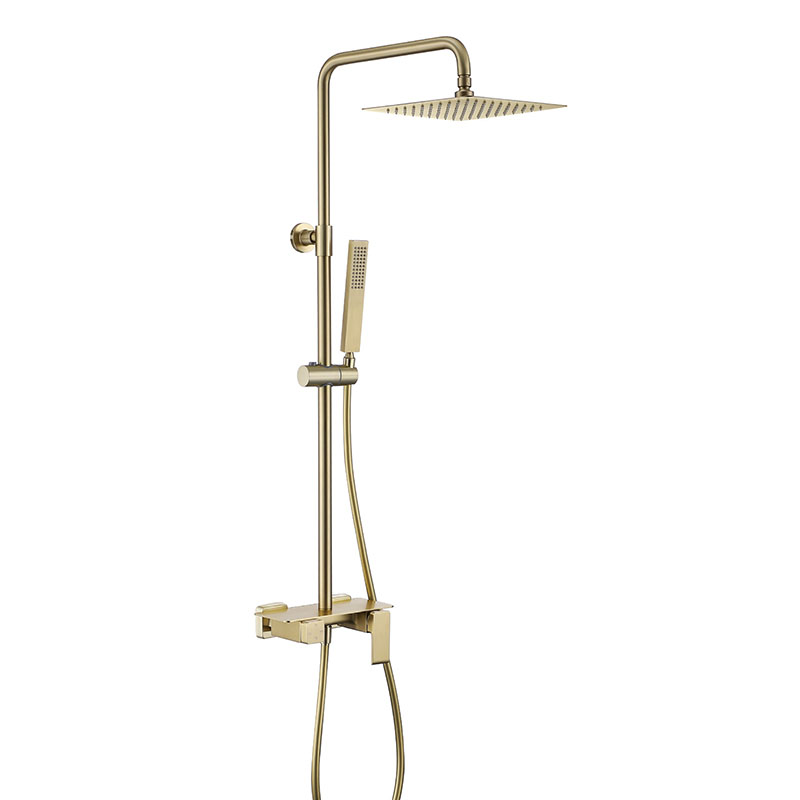 Sistema de ducha grande de latón dorado con ducha cuadrada