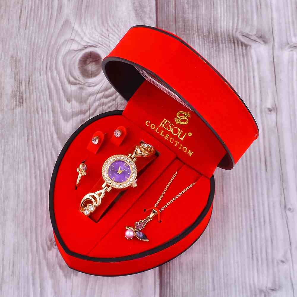 SmallOrders GY010 High-End Fashion Custom Women Quartz Watch Necklace 4-Piece Gift Set Box