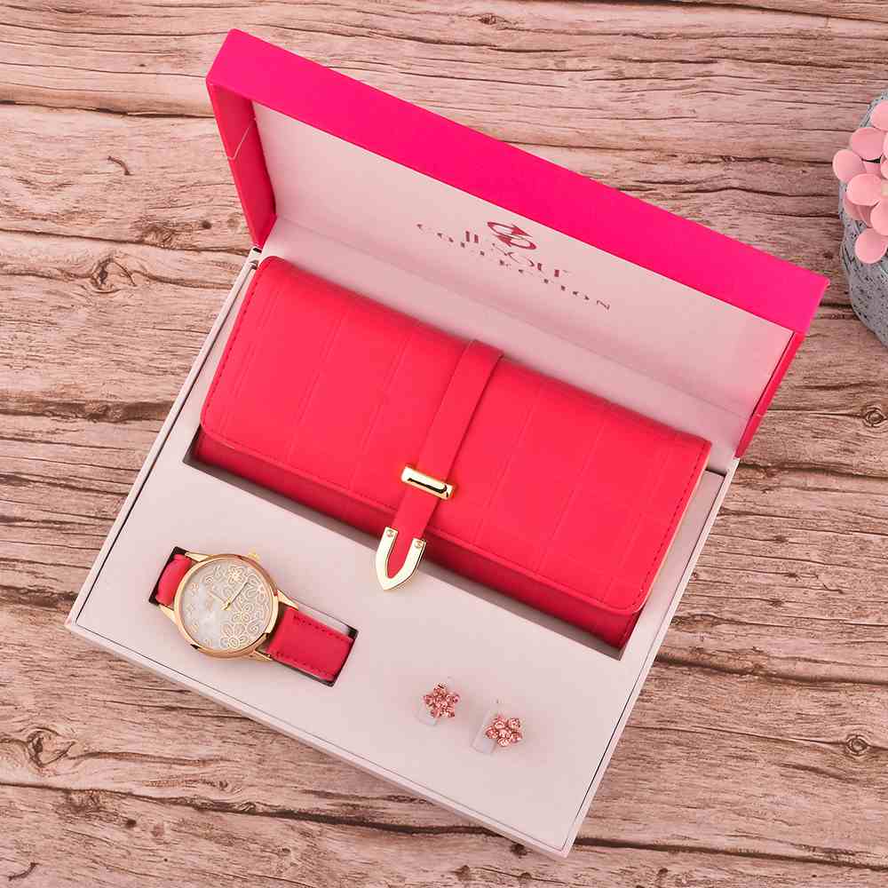 SmallOrders GY012 Stylish versatile wallet watch ear stud cover box with exquisite gift box 3-piece set ladies gift set - 1