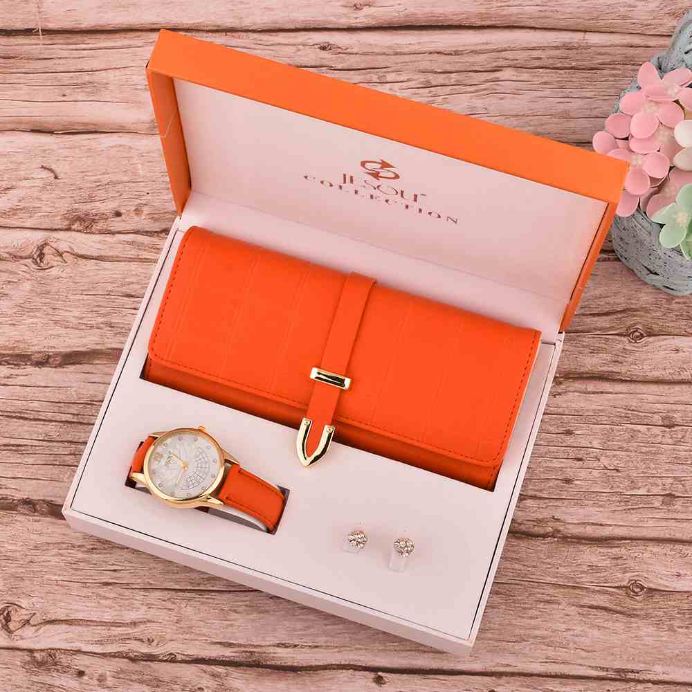 SmallOrders GY012 Stylish versatile wallet watch ear stud cover box with exquisite gift box 3-piece set ladies gift set - 3 
