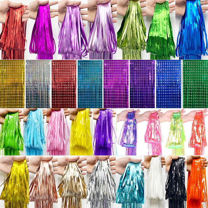 Festival Event Party Multiple Size Colorful Metallic Tinsel Foil Fringe Door Curtain Wedding Party Backdrop Decor
