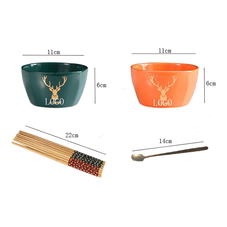SmallOrders G050303 Practical business event gift color ceramic bowl chopsticks spoon set custom logo promotional tableware - 2 