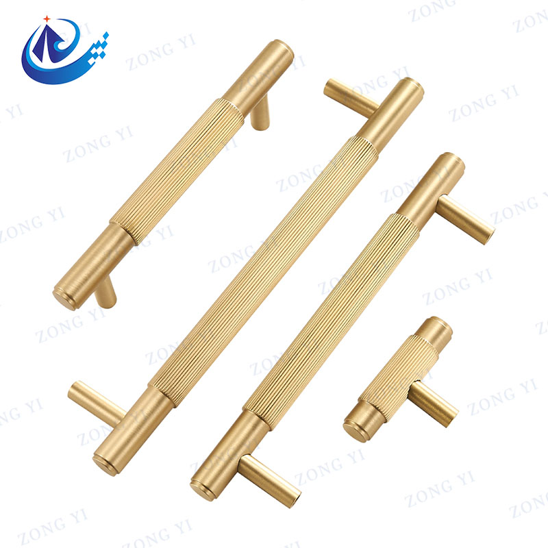 Brass Solid Furniture Cabinet Knurled T Bar Drawer Pulls