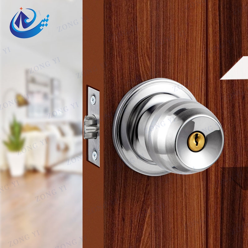 Stainless Steel Ball Shape Cylindrical Knob Door Lock - 3 