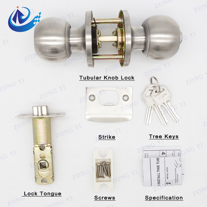 Stainless Steel Regular Ball Shape Tubular Knob Door Lock - 3 