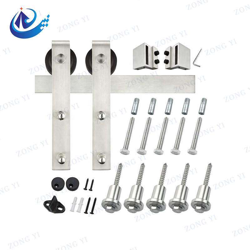 Stainless Steel Sliding Barn Door Flat Track And Hardware Kit With Top Mount Hangers