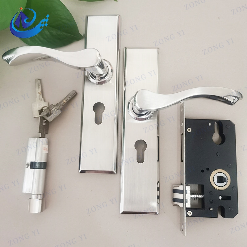 Stainless Steel Solid Lever Door Lock With Plate - 1