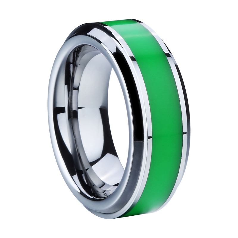 Green Resin Inlay Bevel Edge Men Tungsten Ring