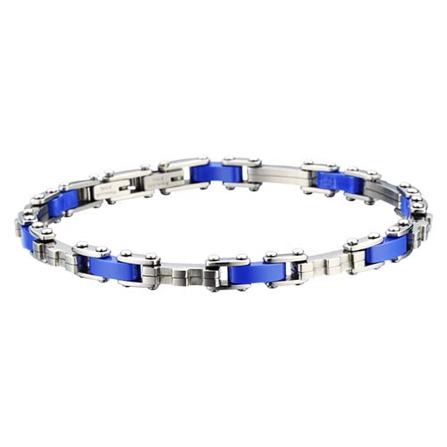 Bracelet femme en céramique bleue avec maillons en acier inoxydable