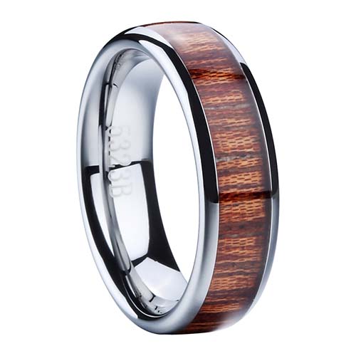 Красивое вольфрамовое кольцо с инкрустацией деревом