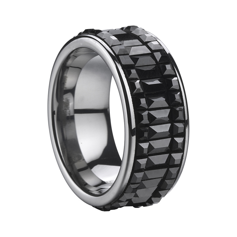 Wolframowy pierścionek o średnicy 10 mm z czarnym ceramicznym koralikiem