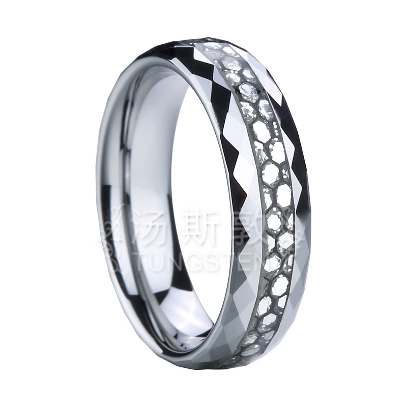 6MM Faceted Tungsten Carbide Ring Carbon Fiber Inlaid