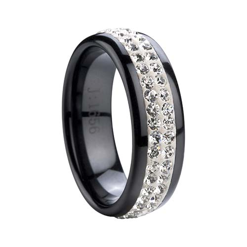 Alianza de boda de cerámica negra de 8 mm con incrustaciones de resina de piedra de cristal