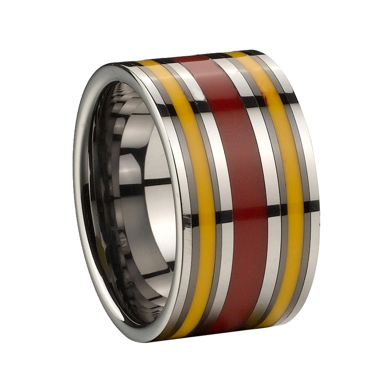 Big Tungsten Ring with Yellow Red Resin jewelry gift