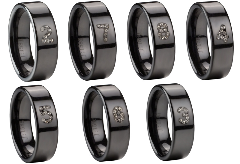 Black ceramic carbide ring inlaid number 2 to 8