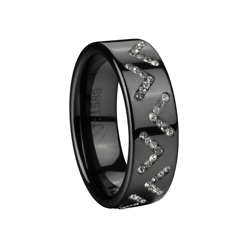 Czarny ceramiczny męski pierścionek z cyrkoniami