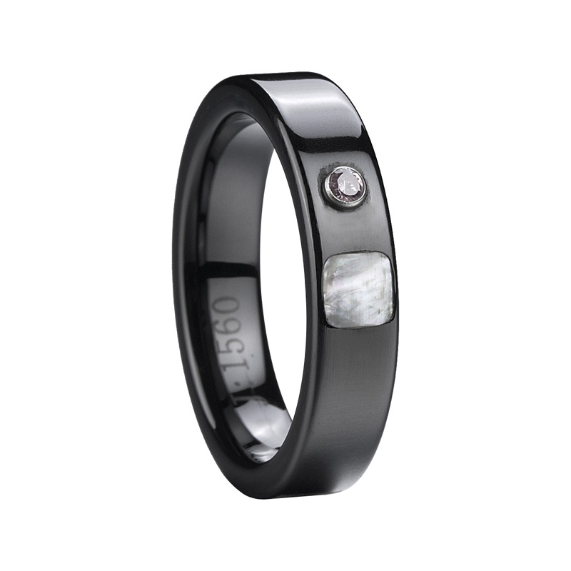 Black Ceramic Ring Inlaid Shell 5mm အမျိုးသမီးများ သက်တောင့်သက်သာ လက်စွပ်