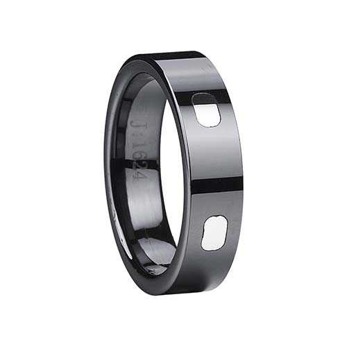 Црн керамички венчален прстен со кобалт