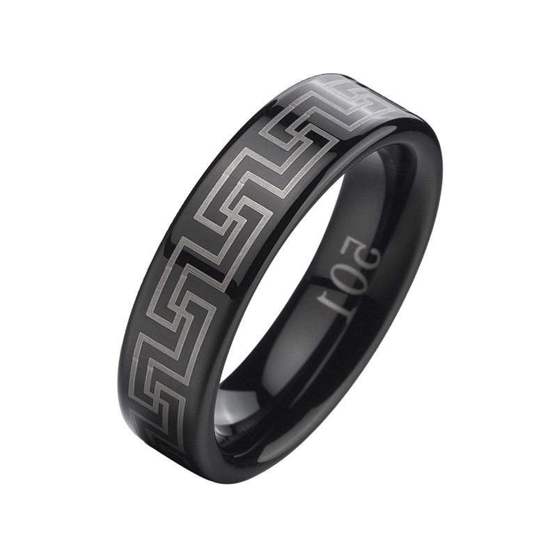 Black Tungsten Carbide Greek Key ring Laser engraving ring