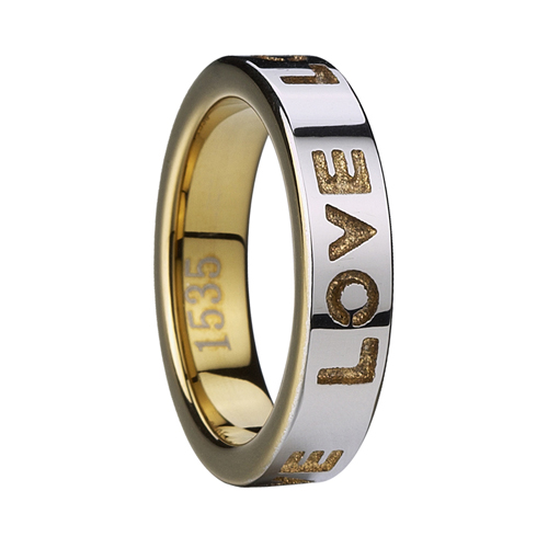 Золотое кобальтовое кольцо с резной надписью LOVE